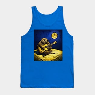 watercolor yellow groundhog playing guitar Tank Top